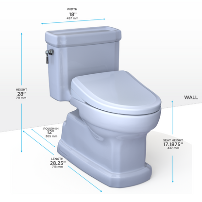 TOTO MW9744724CEFGA#01 Washlet+ Eco Guinevere Elongated 1.28 Gpf Universal Height Toilet And S7 Classic Bidet Seat With Auto Flush - Cotton White