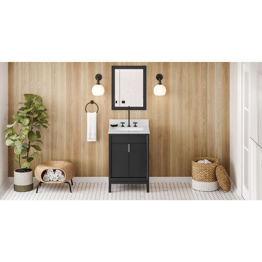 JEFFREY ALEXANDER VKITTHE24BKWCR 24" Black Theodora Vanity, White Carrara Marble Vanity Top, undermount rectangle bowl - Black