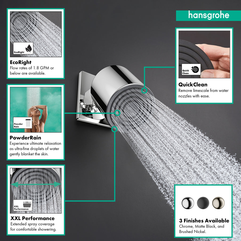 HANSGROHE 24131001 Pulsify S Showerhead 105 1-Jet, 2.5 GPM - Chrome