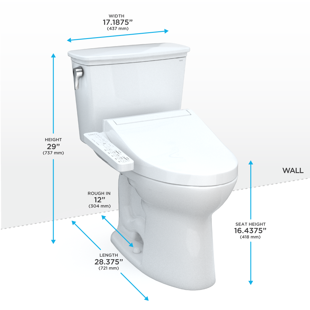 TOTO MW7863074CEG#01 Drake Transitional WASHLET+ Two-Piece Elongated 1.28 GPF TORNADO FLUSH Toilet with C2 Bidet Seat , Cotton White