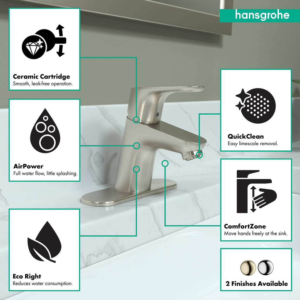 HANSGROHE 04370820 Focus Single-Hole Faucet 70 with Pop-Up Drain, 1.2 GPM - Brushed Nickel