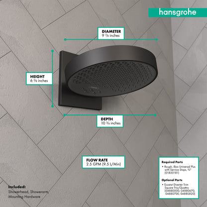 HANSGROHE 26232671 Rainfinity Showerhead 250 3-Jet with Wall Connector Trim, 2.5 GPM - Matte Black