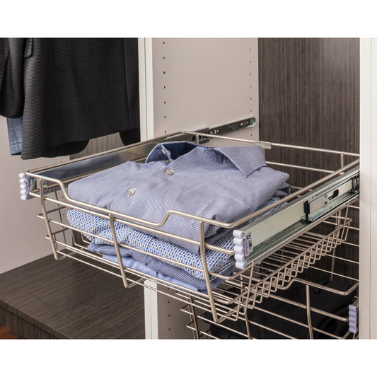 HARDWARE RESOURCES POB1-16296CH Chrome Closet Pullout Basket with Slides 16"D x 29"W x 6"H , Polished Chrome