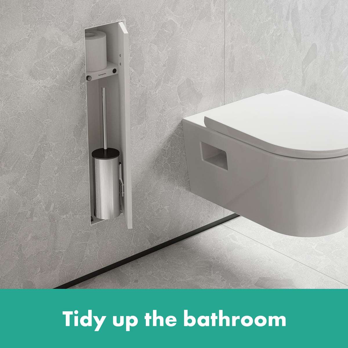 HANSGROHE 56060700 XtraStoris Rock Recessed Toilet Brush Holder with Shelf & Tileable Door - Matte White