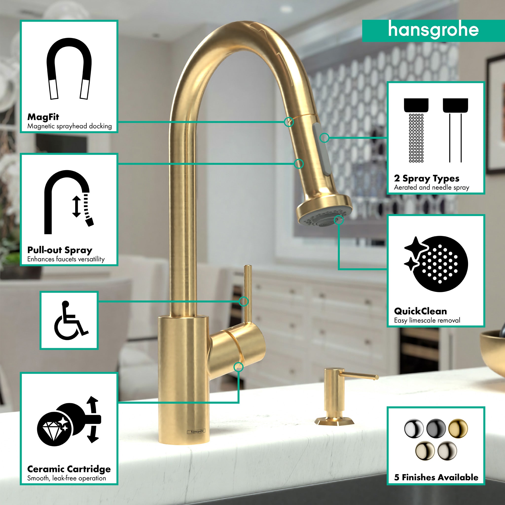 HANSGROHE 14877251 Talis S² HighArc Kitchen Faucet, 2-Spray Pull-Down, 1.75 GPM - Brushed Gold Optic