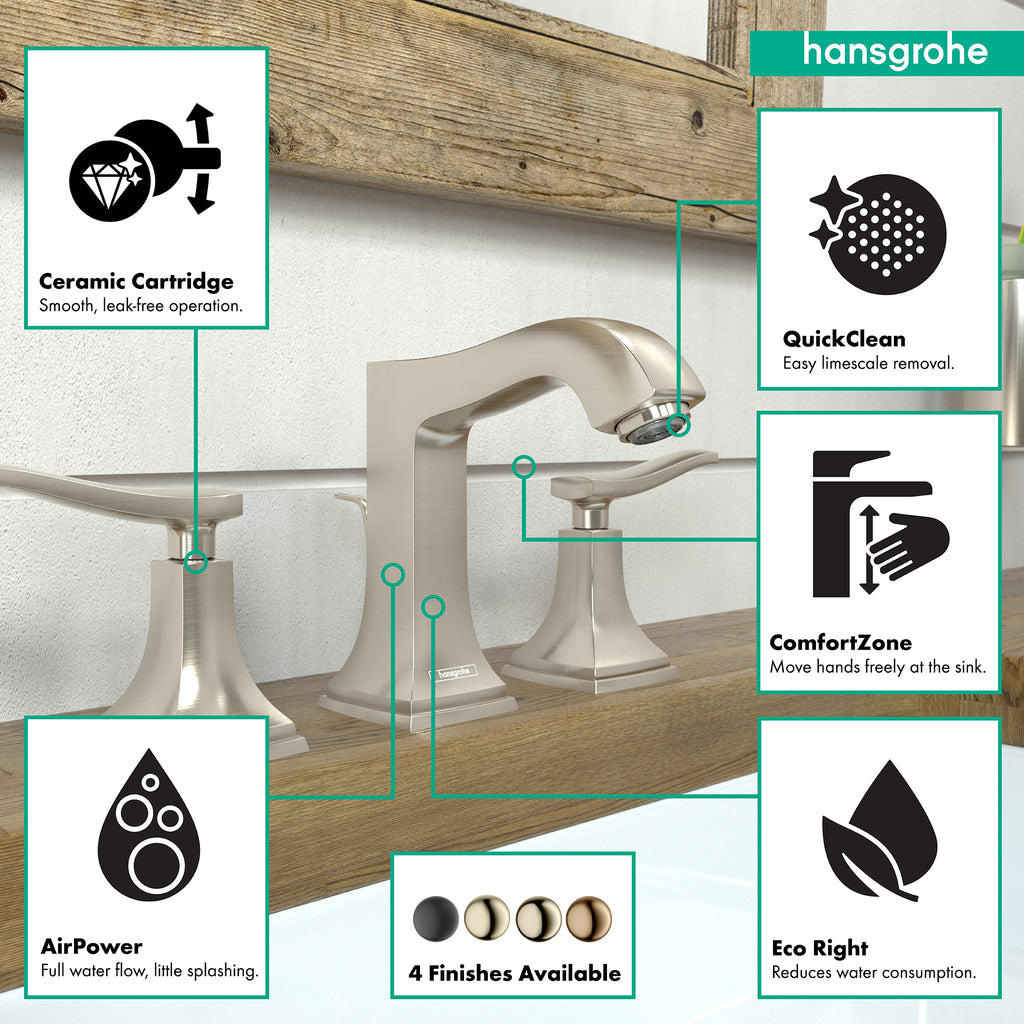 HANSGROHE 31330821 Metropol Classic Widespread Faucet 110 with Lever Handles and Pop-Up Drain, 1.2 GPM - Brushed Nickel