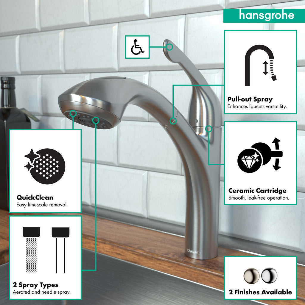 HANSGROHE 04076860 Allegro E Kitchen Faucet, 2-Spray Pull-Out, 1.75 GPM - Stainless Steel Optic