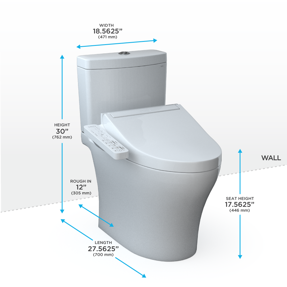 TOTO MW4463074CEMFGN#01 WASHLET+ Aquia IV Two-Piece Elongated Universal Height Dual Flush 1.28 and 0.9 GPF Toilet and WASHLET C2 Bidet Seat , Cotton White