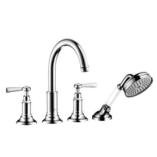 AXOR 16555001 Montreux 4-Hole Roman Tub Set Trim with Lever Handles and 1.8 GPM Handshower - Chrome