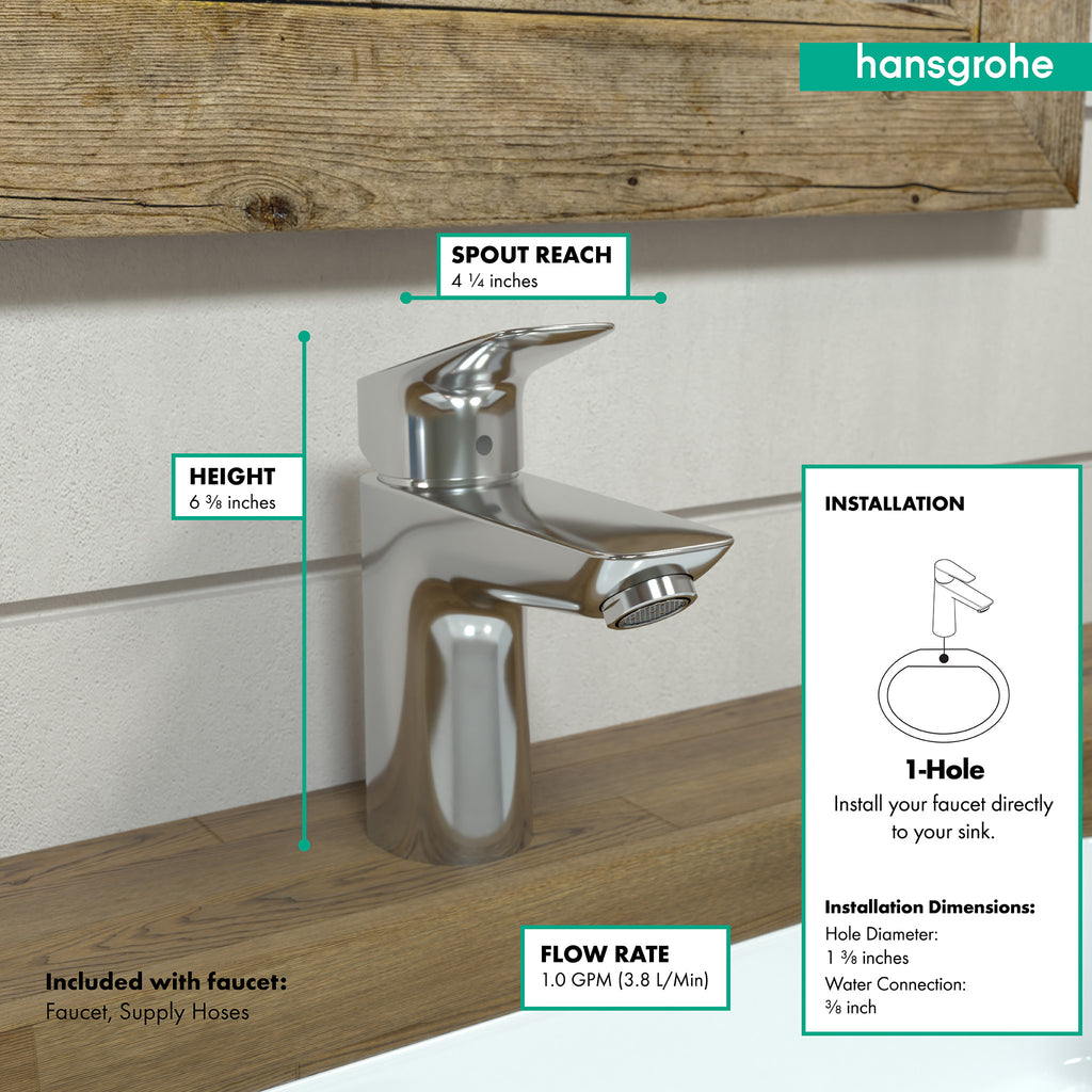 HANSGROHE 71104001 Logis Single-Hole Faucet 100, 1.0 GPM - Chrome