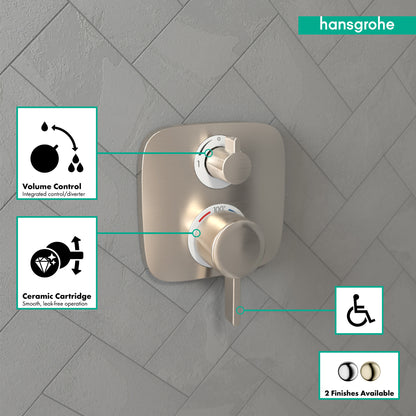 HANSGROHE 15707821 Brushed Nickel Ecostat E Modern Thermostatic Trim