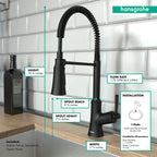 HANSGROHE 04792670 Joleena Semi-Pro Kitchen Faucet, 2-Spray, 1.75 GPM - Matte Black