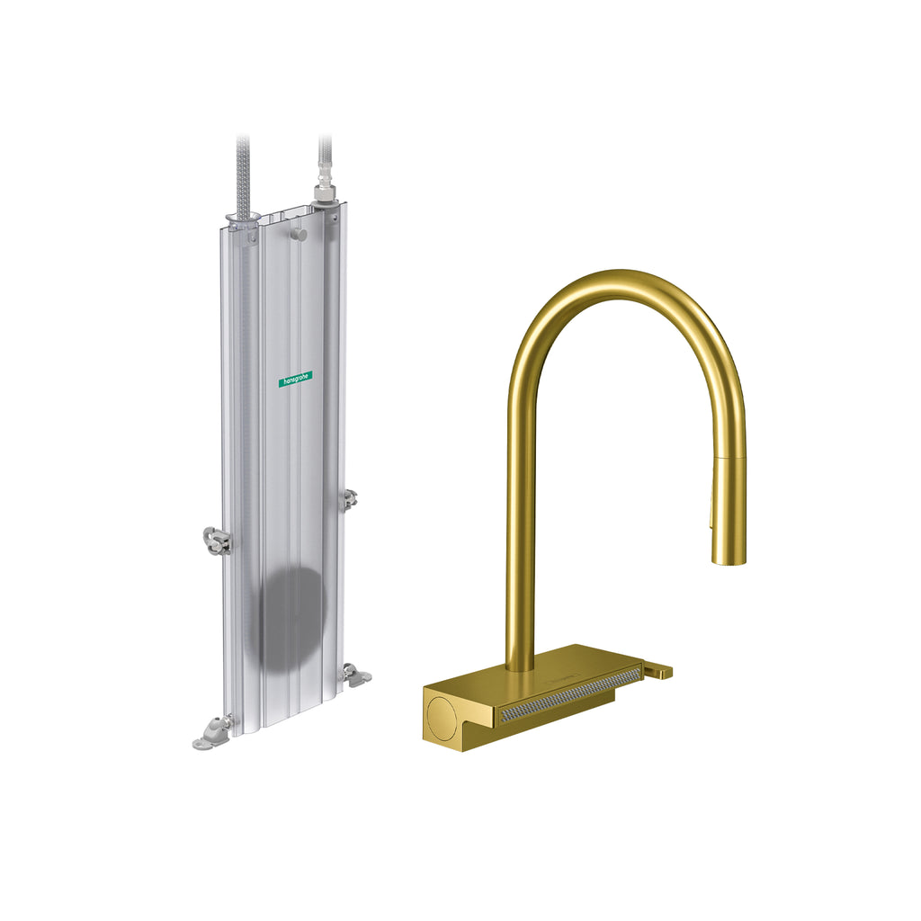 HANSGROHE 73831251 Aquno Select HighArc Kitchen Faucet, 3-Spray Pull-Down with sBox, 1.75 GPM - Brushed Gold Optic