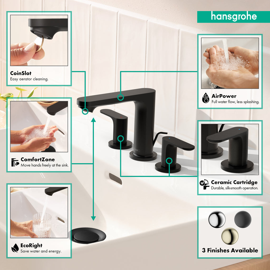 HANSGROHE 72530671 Rebris S Widespread Faucet 110 with Pop-Up Drain, 1.2 GPM - Matte Black
