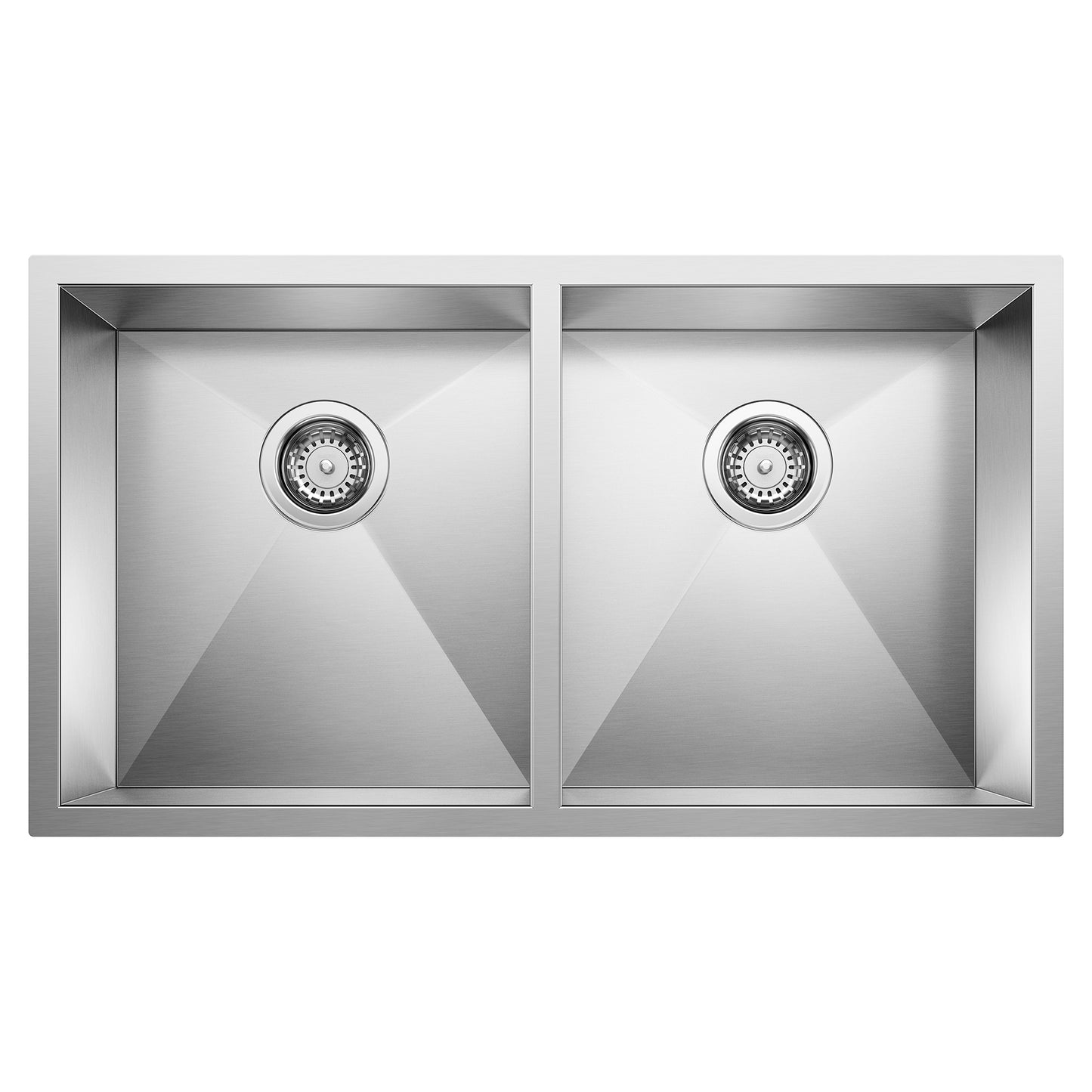 BLANCO 443053 Quatrus Quatrus R0 32" 50/50 Double Bowl Undermount Stainless Steel Kitchen Sink in Satin Polish