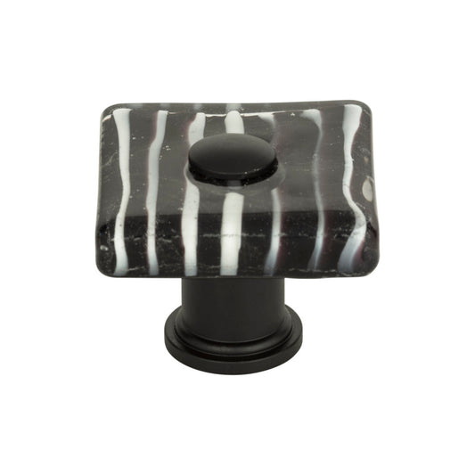 ATLAS 3223-BL Zebra Glass 1 1/2" Length Square Knob , Matte Black