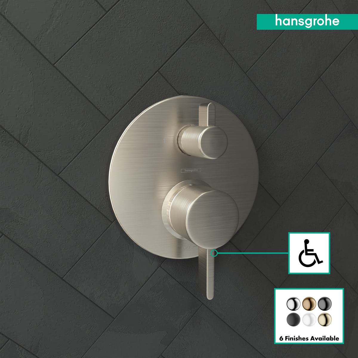 HANSGROHE 04447820 Ecostat Pressure Balance Trim S with Diverter - Brushed Nickel