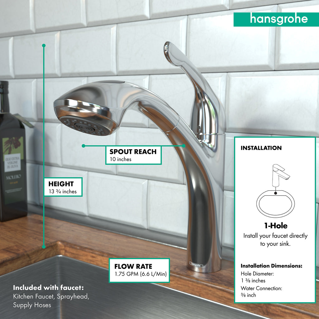HANSGROHE 04076000 Allegro E Kitchen Faucet, 2-Spray Pull-Out, 1.75 GPM - Chrome