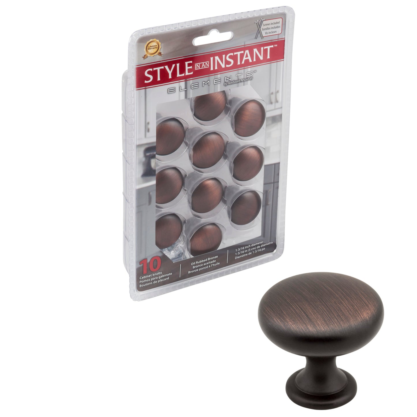 ELEMENTS 3910-DBAC-R Retail Pack Hardware 1-3/16" Diameter Mushroom Knob , Brushed Oil Rubbed Bronze