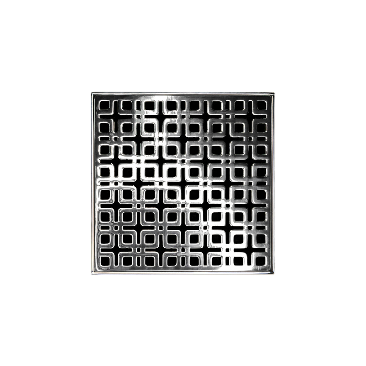 INFINITY DRAIN KDB 5-A PS KD 5 5" x 5" KDB 5 Complete Kit with Link Pattern Decorative Plate in Polished Stainless with ABS Bonded Flange Drain Body, 2", 3" and 4" Outlet