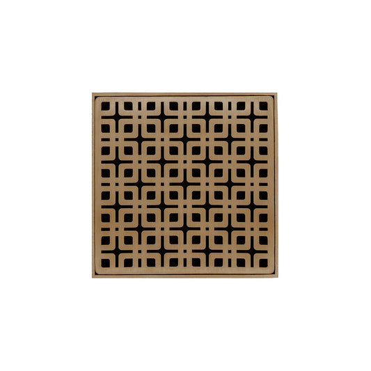 INFINITY DRAIN KDB 5-A SB KD 5 5" x 5" KDB 5 Complete Kit with Link Pattern Decorative Plate in Satin Bronze with ABS Bonded Flange Drain Body, 2", 3" and 4" Outlet