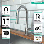 HANSGROHE 72813801 Talis S HighArc Kitchen Faucet, 2-Spray Pull-Down, 1.75 GPM - Stainless Steel Optic