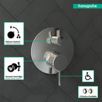 HANSGROHE 04231000 Ecostat Thermostatic Trim S with Volume Control and Diverter - Chrome