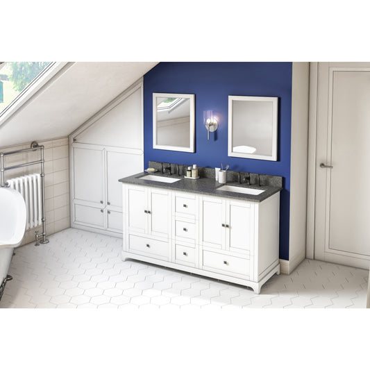 Jeffrey Alexander VKITADD60WHBOR 60" White Addington Vanity, double bowl, Boulder Cultured Marble Vanity Top, two undermount rectangle bowls in White