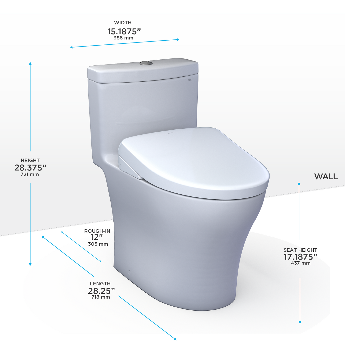 TOTO MW6464736CEMFGNA#01 WASHLET+ Aquia IV One-Piece Elongated Dual Flush 1.28 and 0.9 GPF Toilet with Auto Flush S7A Contemporary Bidet Seat , Cotton White