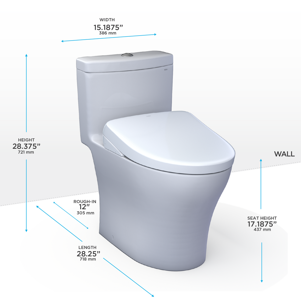 TOTO MW6464726CEMFGN#01 Washlet+ Aquia Iv One-Piece Elongated Dual Flush 1.28 And 0.9 Gpf Toilet With S7 Contemporary Electric Bidet Seat - Cotton White