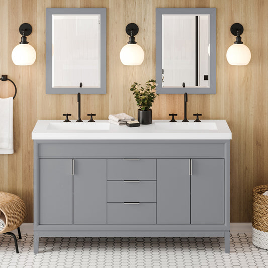 JEFFREY ALEXANDER VKITTHE60GRRER Theodora 60" Double Bathroom Vanity Set - Grey