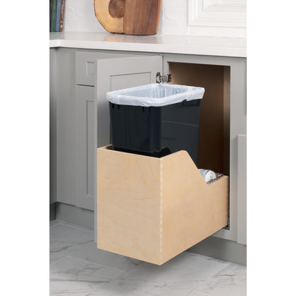 HARDWARE RESOURCES CAN-WBMS50B Single 50 Quart Wood Bottom-Mount Soft-close Trashcan Rollout for Hinged Doors, Includes One Black Can - Black