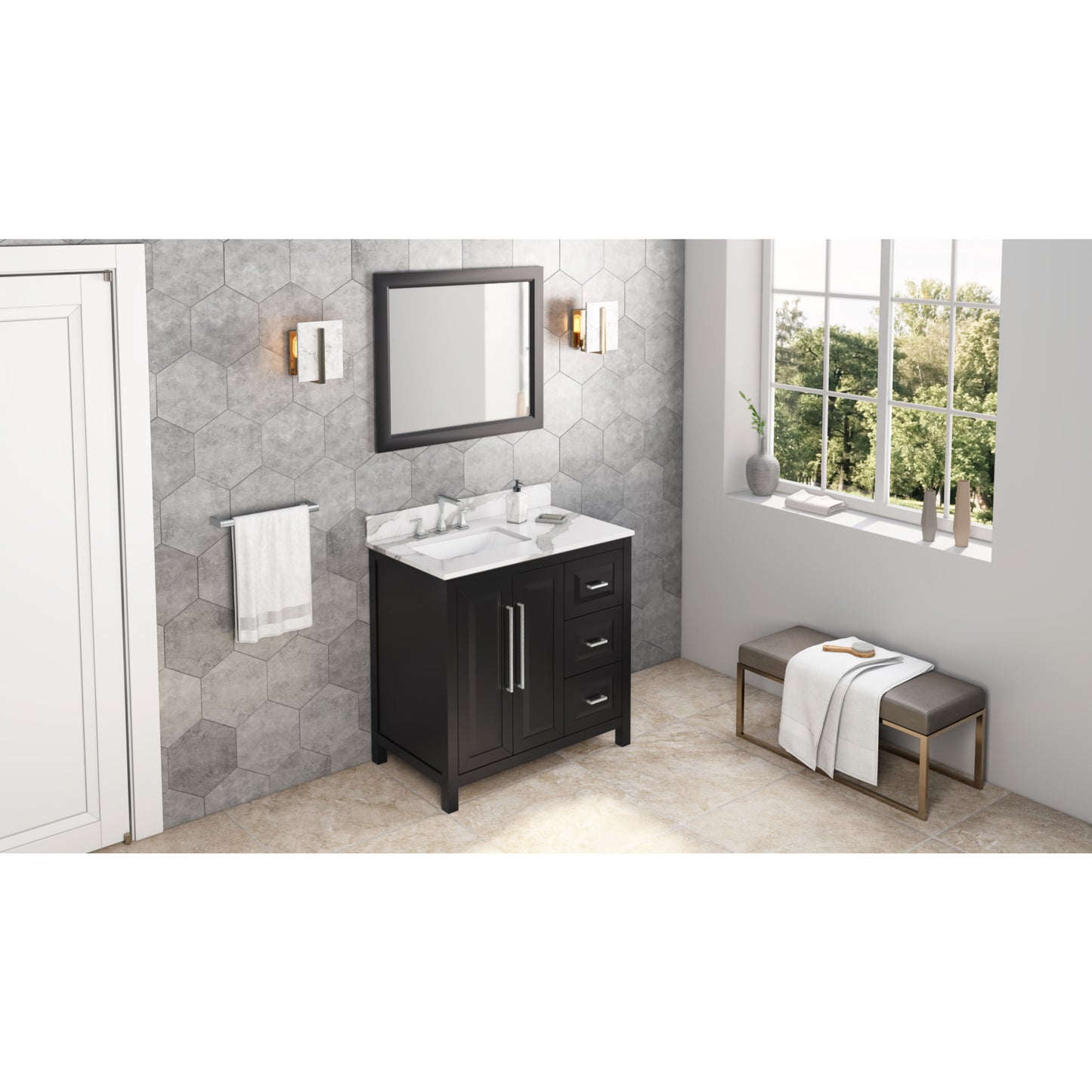 JEFFREY ALEXANDER VN2CAD-36-BK-NT 36" Black Cade Vanity, left offset - Black