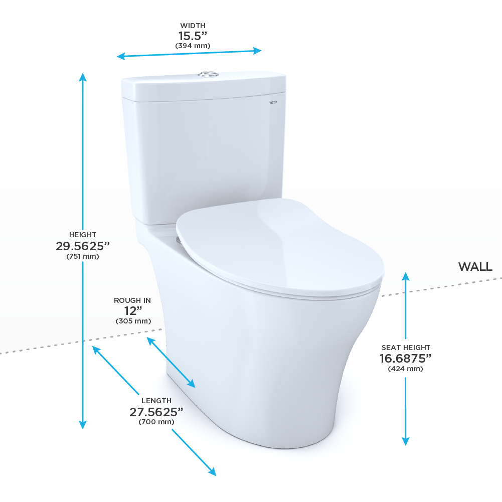 TOTO MS446234CEMFGN#01 Aquia IV Two-Piece Elongated Dual Flush 1.28 and 0.9 GPF Toilet with CEFIONTECT and SoftClose Seat , Cotton White