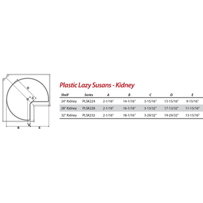 HARDWARE RESOURCES PLSK224 24" Kidney Two-Shelf Plastic Lazy Susan Set - White