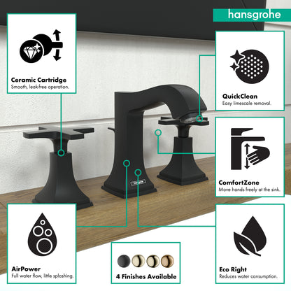 HANSGROHE 31306671 Metropol Classic Widespread Faucet 110 with Cross Handles and Pop-Up Drain, 1.2 GPM - Matte Black