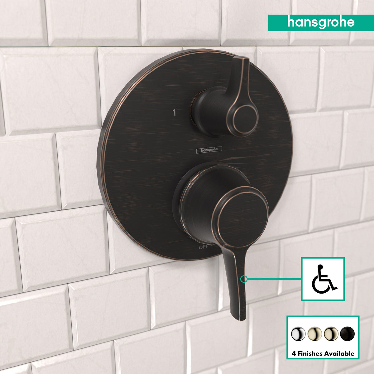 HANSGROHE 04449920 Ecostat Classic Pressure Balance Trim with Diverter, Round - Rubbed Bronze
