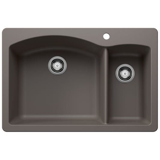 BLANCO 443099 Diamond Diamond SILGRANIT 33" 70/30 Double Bowl Dual Mount Kitchen Sink - Volcano Gray in Volcano Gray