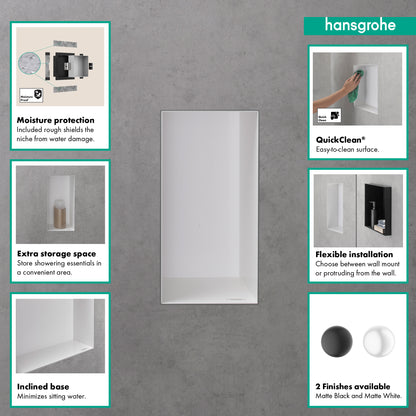 HANSGROHE 56070700 XtraStoris Minimalistic Wall Niche with Open Frame 12"x 6"x 4" - Matte White