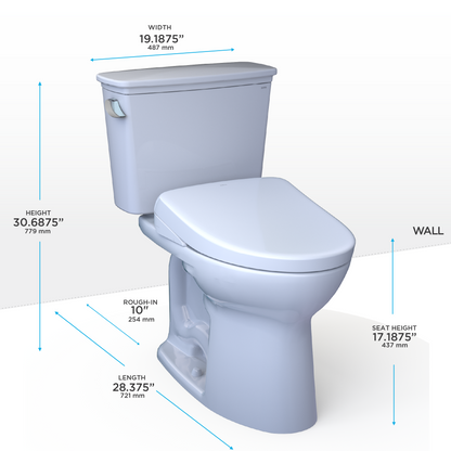 TOTO MW7864736CEFGA.10#01 Drake Transitional Washlet+ Two-Piece Elongated 1.28 Gpf Universal Height Tornado Flush Toilet And S7A Contemporary Bidet Seat With Auto Flush - Cotton White