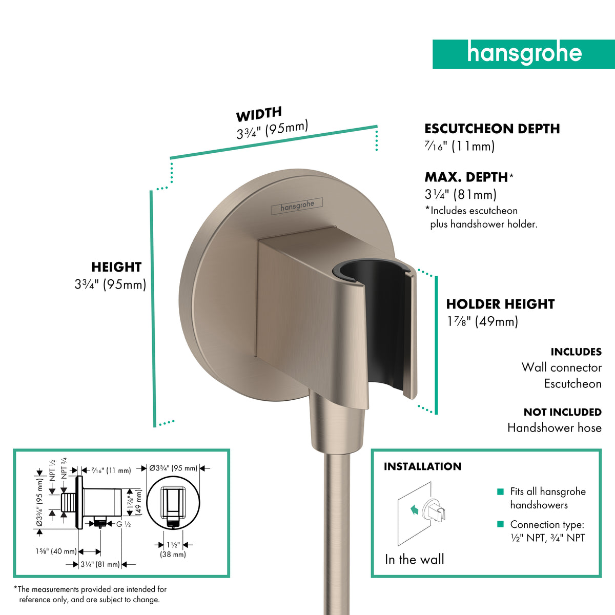 HANSGROHE 26888821 FixFit S Wall Outlet with Handshower Holder - Brushed Nickel