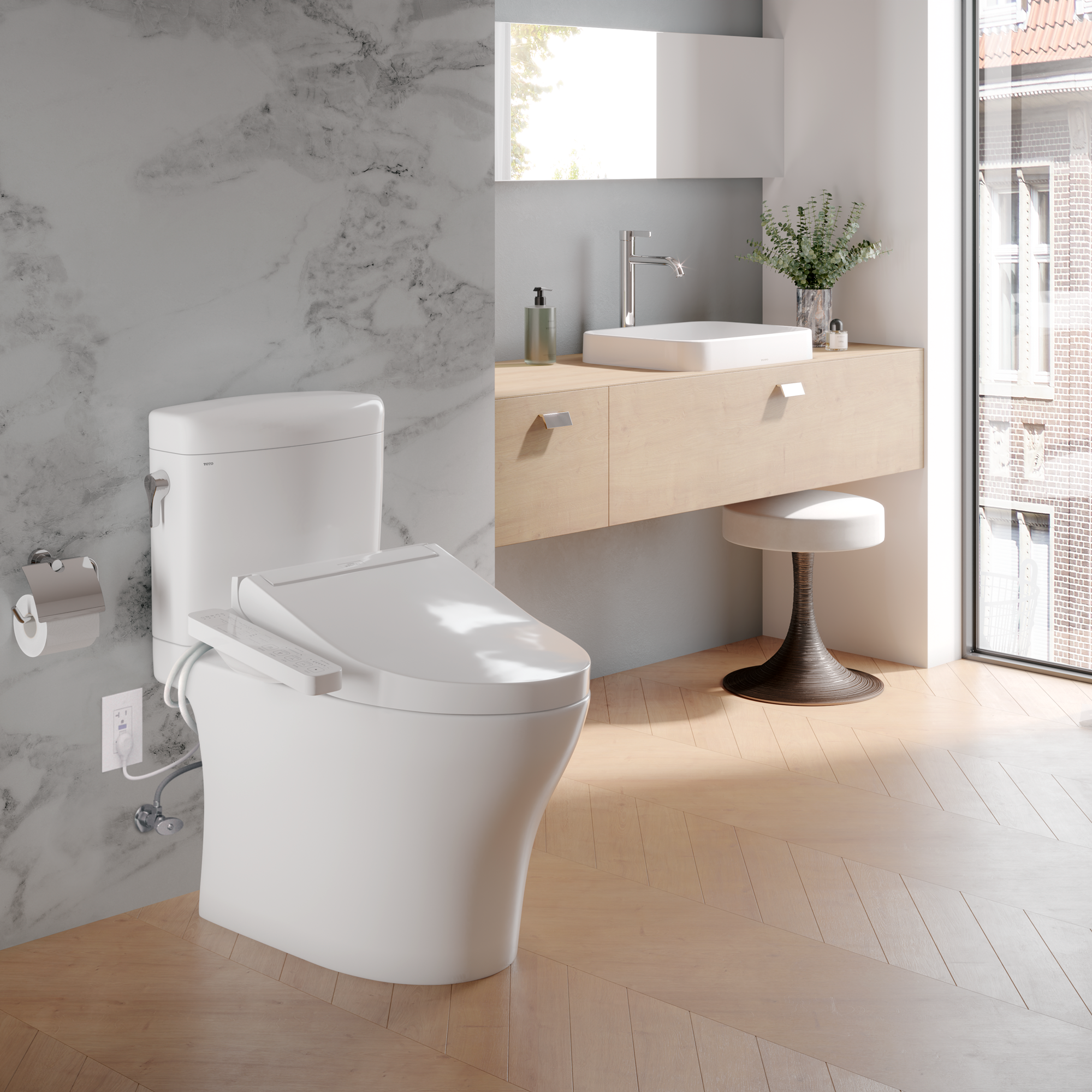 TOTO SW3073#01 Washlet C2 Electronic Bidet Toilet Seat With Premist And Ewater+ Wand Cleaning - Cotton White