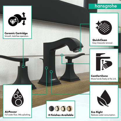 HANSGROHE 31330671 Metropol Classic Widespread Faucet 110 with Lever Handles and Pop-Up Drain, 1.2 GPM - Matte Black