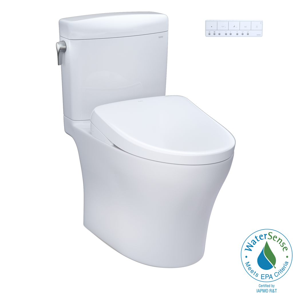 TOTO MW4364726CEMFGN#01 Washlet+ Aquia Iv Cube Two-Piece Elongated Dual Flush 1.28 And 0.9 Gpf Toilet With S7 Contemporary Bidet Seat - Cotton White