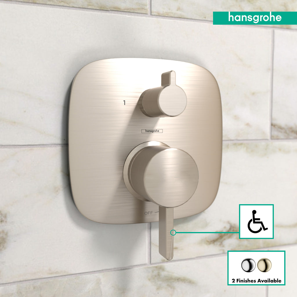 HANSGROHE 15864821 Ecostat Pressure Balance Trim Square with Diverter - Brushed Nickel