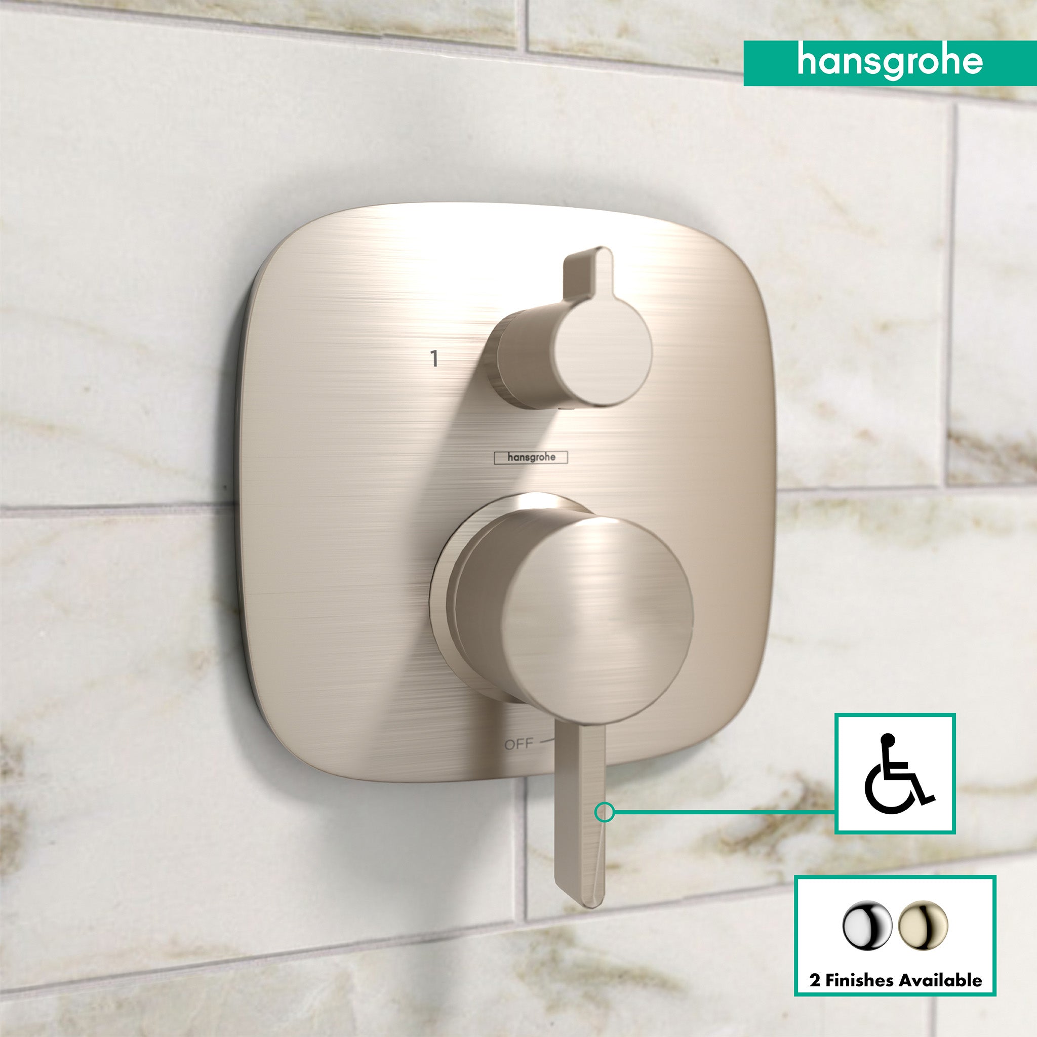 HANSGROHE 15864821 Ecostat Pressure Balance Trim Square with Diverter - Brushed Nickel