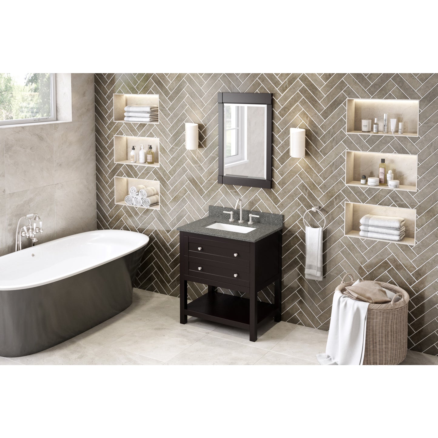 JEFFREY ALEXANDER VKITAST30ESBOR 30" Espresso Astoria Vanity, Boulder Cultured Marble Vanity Top, undermount rectangle bowl - Espresso