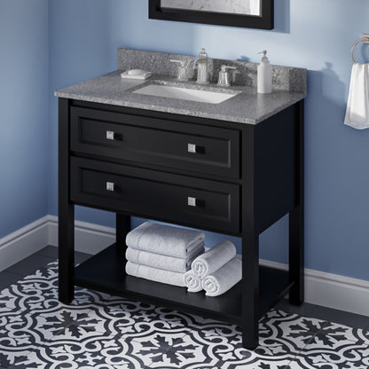 JEFFREY ALEXANDER VKITADL36BKBOR 36" Black Adler Vanity, Boulder Cultured Marble Vanity Top, undermount rectangle bowl - Black