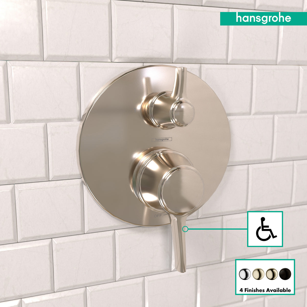 HANSGROHE 04449830 Ecostat Classic Pressure Balance Trim with Diverter, Round - Polished Nickel