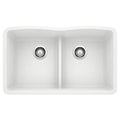 BLANCO 442074 Diamond Diamond SILGRANIT 32" 50/50 Double Bowl Undermount Kitchen Sink with Low Divide - White in White